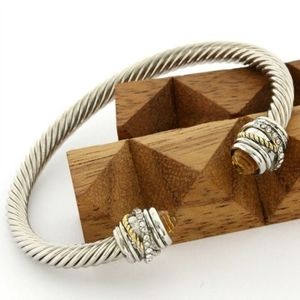 14k Two-tone Gold Overlay Citrine Cable Bangle